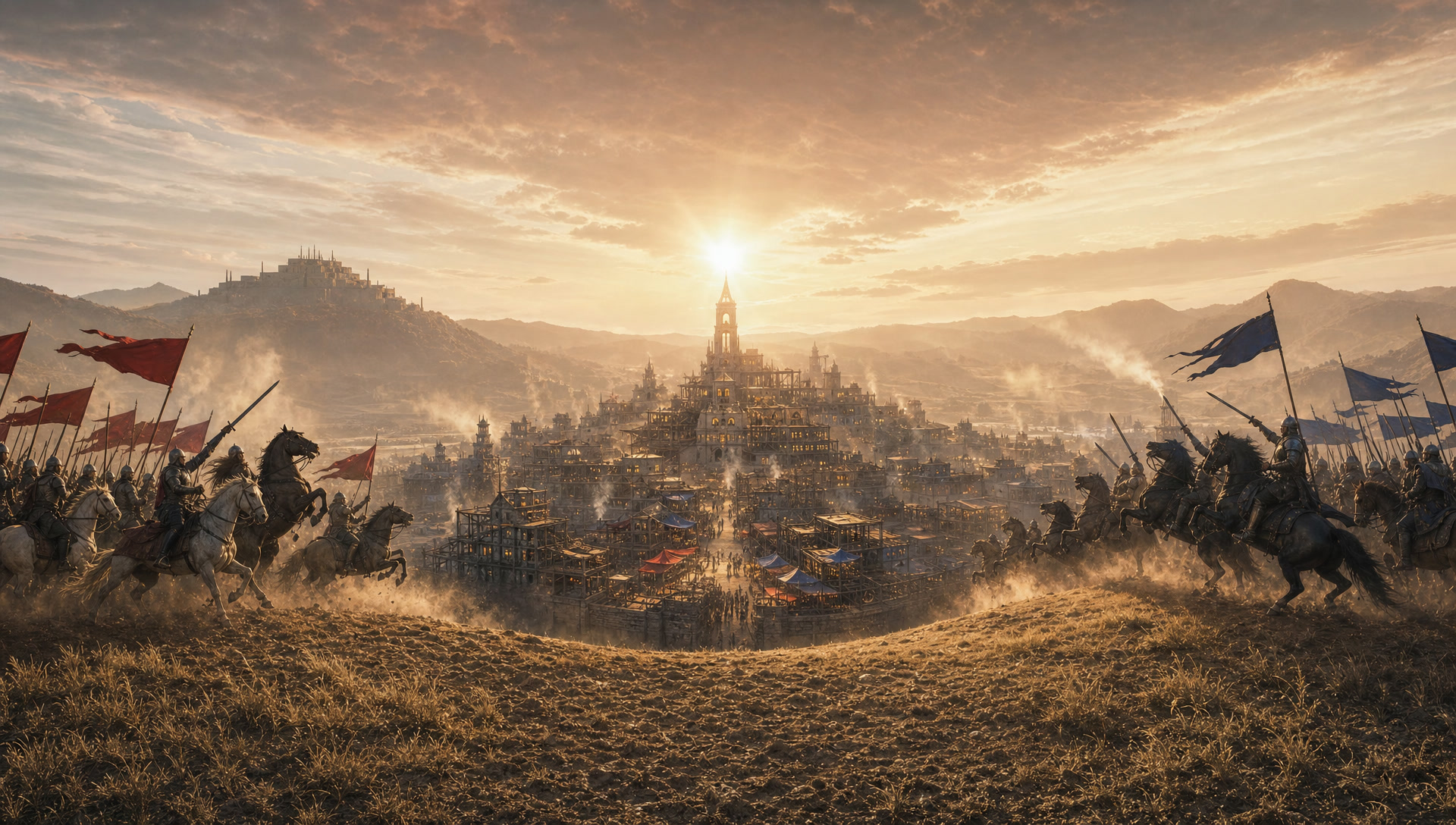 Both armies reined up at dawn around the city already built between them